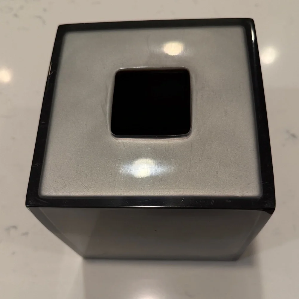 Ancora Gray Lucite Tissue Box Cover featuring a Gold Mandala Boho Floral Design